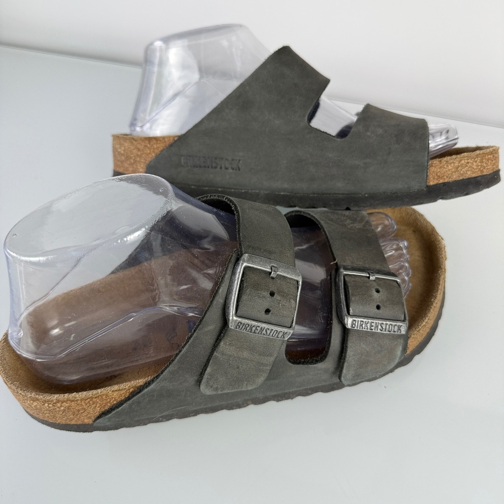 Birkenstock Arizona Sandals Womens 38 Iron Gray Oiled Leather Soft Footbed 11202 - Picture 3 of 12